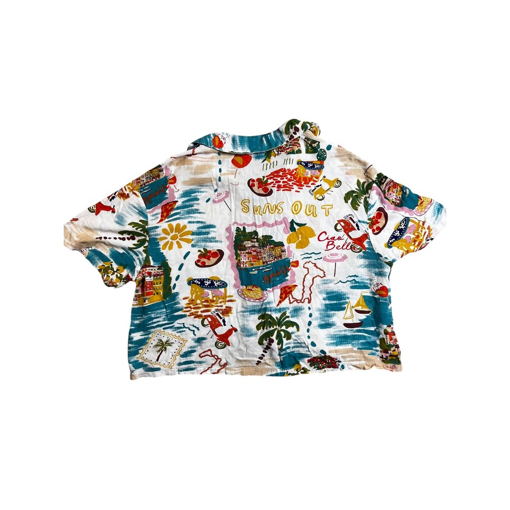 Club Z Collection Amalfi Coast Postcard Print Shirt Cropped Rayon Resortwear XL - Picture 7 of 8